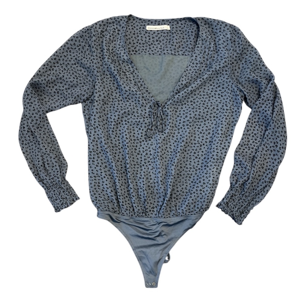 Abercrombie & Fitch Small Blue Grey Animal-Print Long-Sleeve Bodysuit